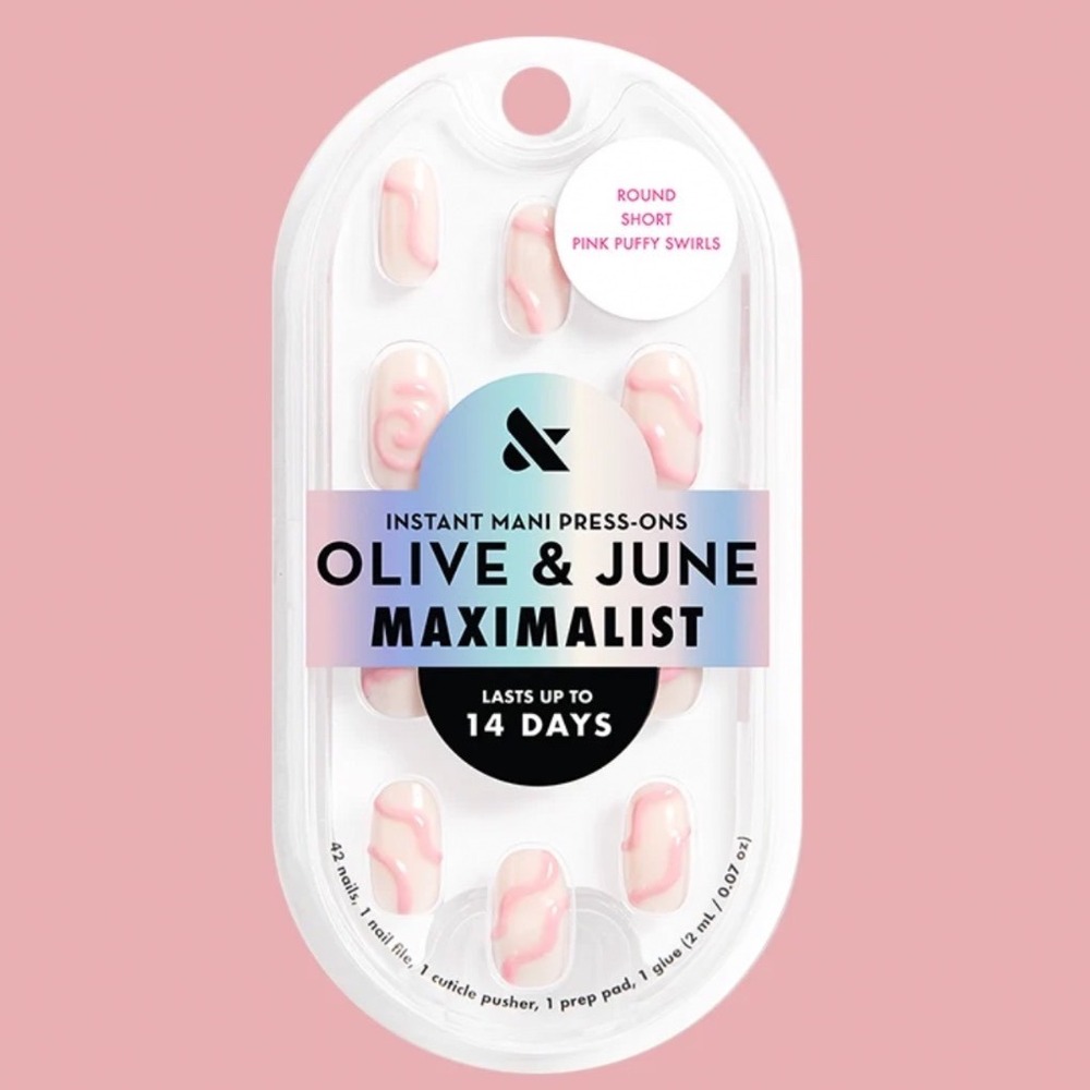 Olive & June Maximalist Press-On Nails Pink Puffy Swirls Round Short 42ct